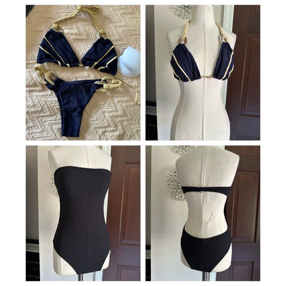 2 ladies bathing suits Black ZARA one piece and unbranded NEW navy bikini SMALL - Picture 1 of 9
